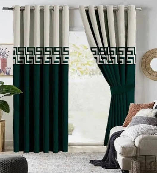 Emerald Greek-Key Panel Curtains